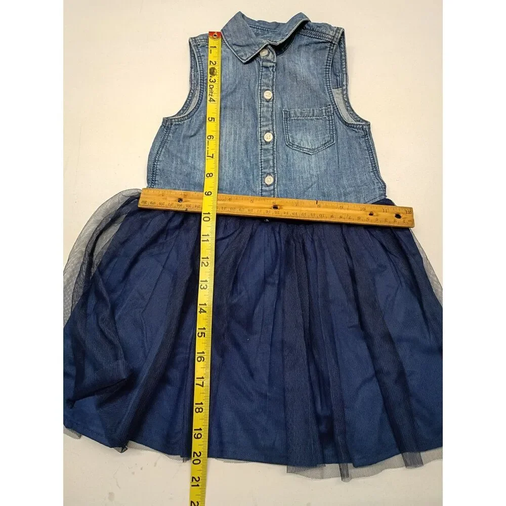 Oshkosh Navy Blue Dress Toddler SZ 2T Fit n Flare Denim & Layered Tulle NWT
